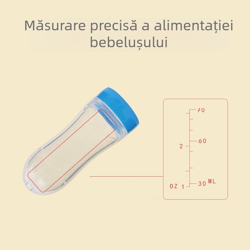 Sticlă de hrănire pentru bebeluși cu lingură din silicon pentru cereală de orez — curbată, diametru mare, fără mâner