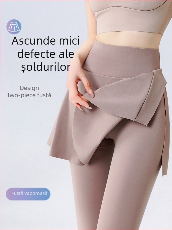 Culotte pentru exterior pentru femei, talie înaltă – amestec Nylon-Spandex, lungime 9/10, croială strânsă, elasticitate ridicată (design cu imitare a două părți)
