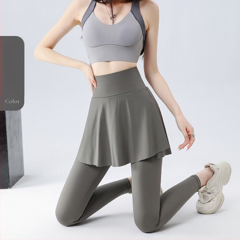 Culotte pentru exterior pentru femei, talie înaltă – amestec Nylon-Spandex, lungime 9/10, croială strânsă, elasticitate ridicată (design cu imitare a două părți)