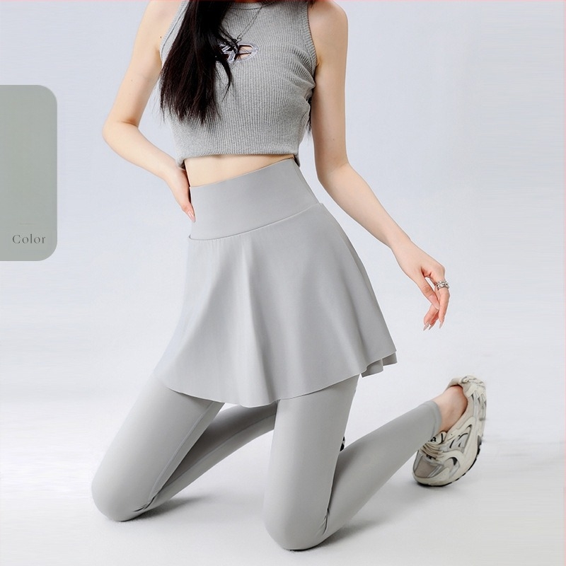 Culotte pentru exterior pentru femei, talie înaltă – amestec Nylon-Spandex, lungime 9/10, croială strânsă, elasticitate ridicată (design cu imitare a două părți)