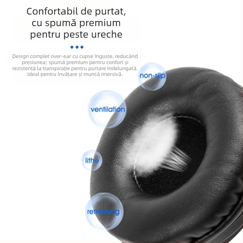 Headset cu fir cu microfon, conectare USB, 20–20 kHz, impedanță 32 Ω, sensibilitate 98 dB