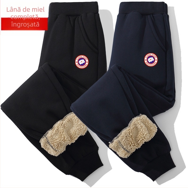 Pantaloni sport pentru copii – în dungi, amestec din bumbac și cașmir (35,5% cașmir), talie medie cu elastic, căldură de iarnă