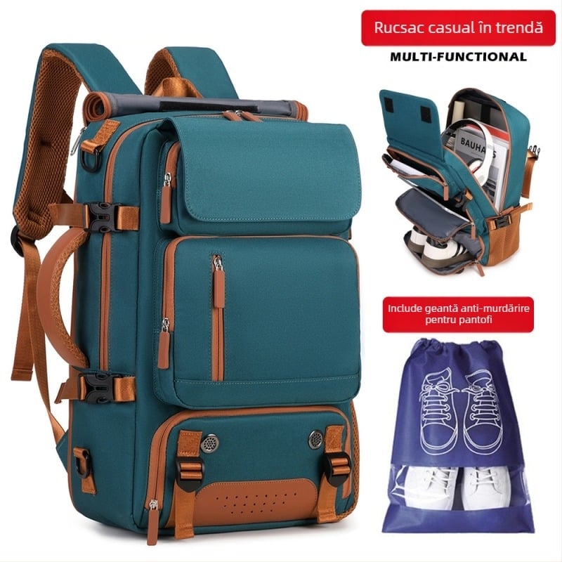 Rucsac de voiaj unisex, capacitate mare, compartiment pentru laptop de 16 inch, material Oxford, bretele curbate