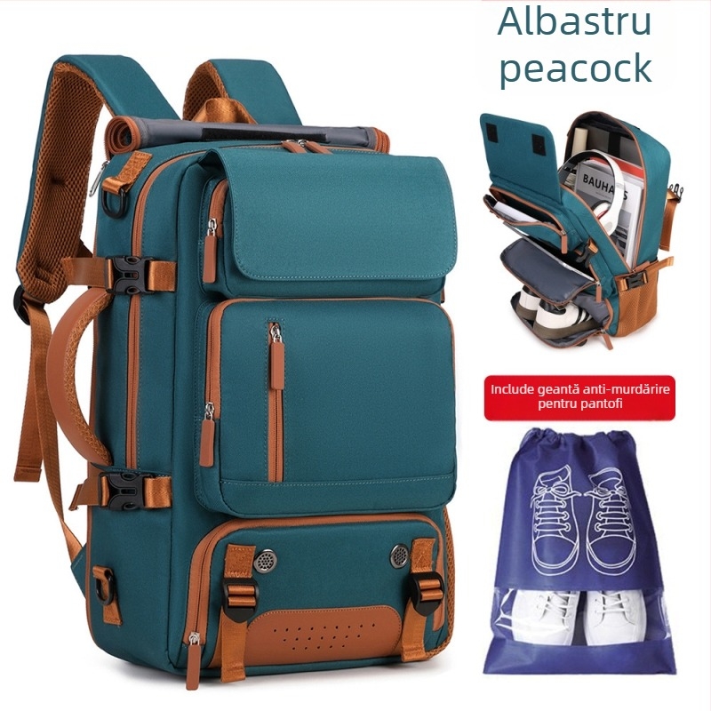 Rucsac de voiaj unisex, capacitate mare, compartiment pentru laptop de 16 inch, material Oxford, bretele curbate