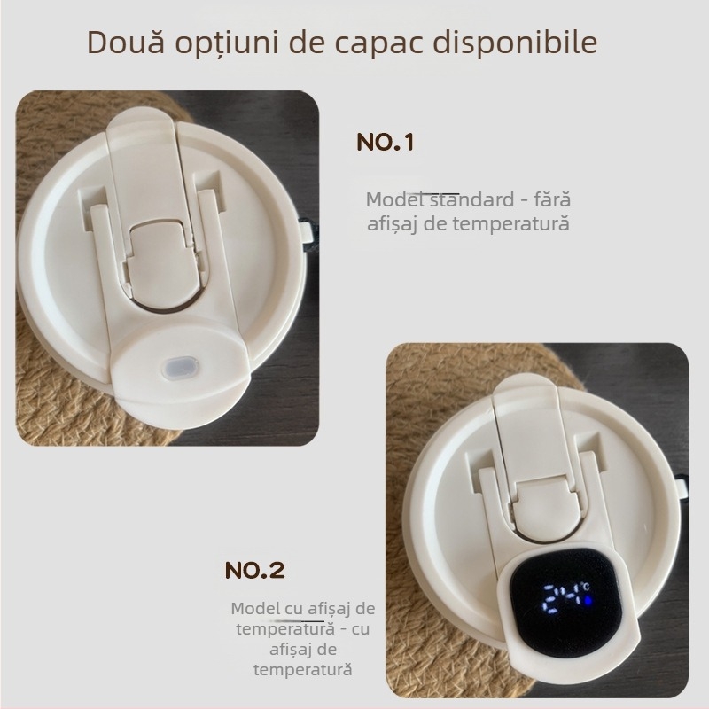 O cană de cafea cu model desen animat și afișaj digital, amestecare magnetică complet automată, greutate 350 g, logo personalizabil, lansată în 2025.