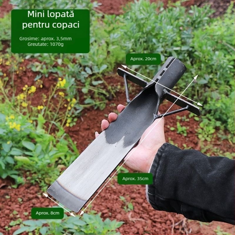 Lopată pentru copaci din oțel mangan, set de trei piese pentru transplantarea rădăcinilor și răsadurilor