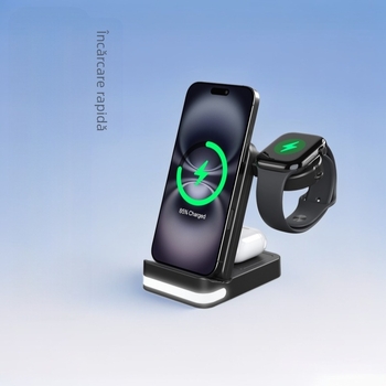 Încărcător wireless 3 în 1 pliabil - 15W încărcare rapidă, QC3.0, încărcare magnetică, CE/FCC/ROHS