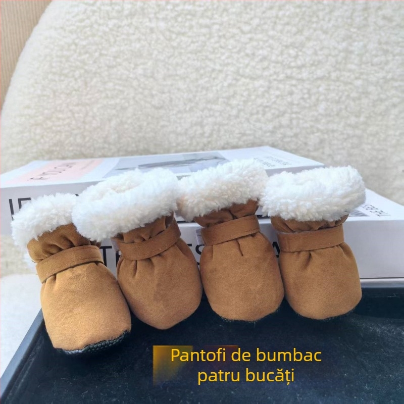 Pantofi pentru câini Teddy, iarnă, serie de culori bomboană, căptuți cu fleece, încălțăminte din bumbac cald, talpă antiderapantă moale