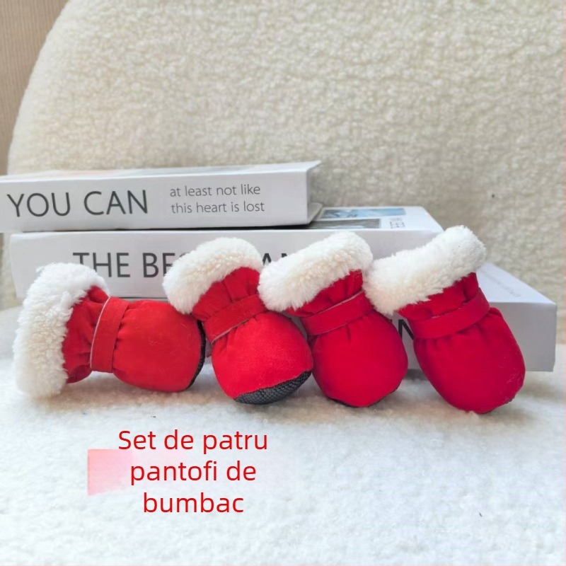 Pantofi pentru câini Teddy, iarnă, serie de culori bomboană, căptuți cu fleece, încălțăminte din bumbac cald, talpă antiderapantă moale