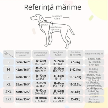 Jachetă de bumbac pentru câini, căptușită cu fleece, elemente reflectorizante, curea reglabilă pe spate