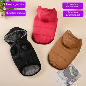 Vestă pentru animale de companie din poliester, unisex, cu glugă din fleece, pentru câini mici, toamnă-iarnă