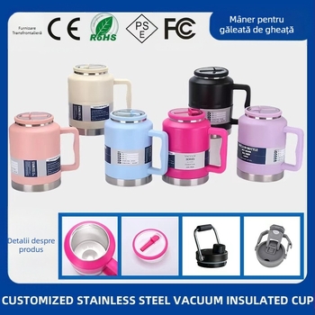 Termos cu mâner, izolație vid, pereți dubli, interior 304 oțel inoxidabil, exterior 201 oțel inoxidabil