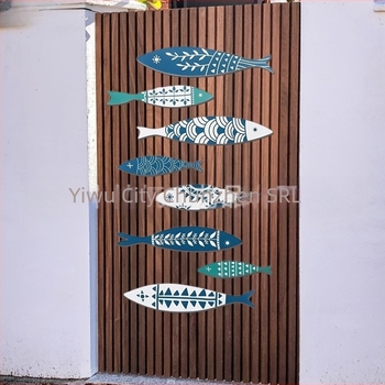 Decorațiune murală din lemn cu pești, set de 8 bucăți, autoadezive, artă de perete pentru dormitor