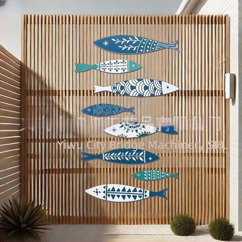 Decorațiune murală din lemn cu pești, set de 8 bucăți, autoadezive, artă de perete pentru dormitor