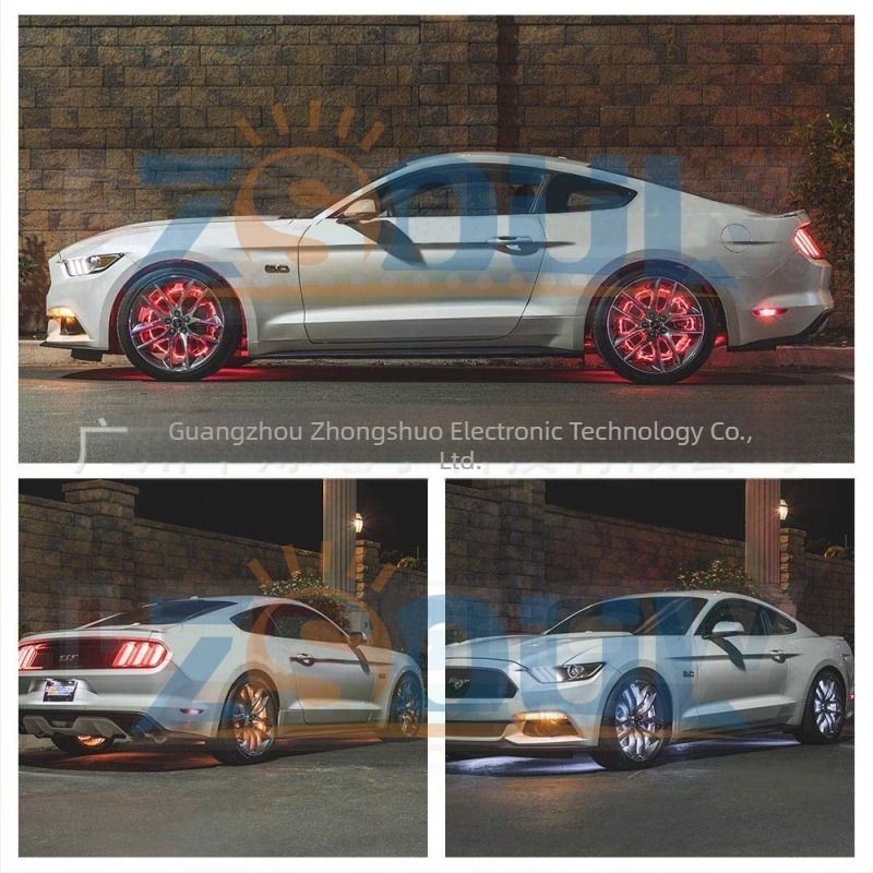 Lumină pentru jantă RGB ZS-WR1, aluminiu, 12V DC, 36W, control de la distanță și prin aplicație, compatibil cu mașini mici, mini, CDV, MPV, SUV