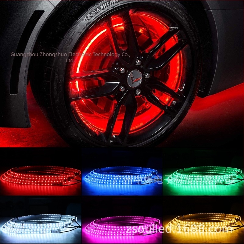 Lumină pentru jantă RGB ZS-WR1, aluminiu, 12V DC, 36W, control de la distanță și prin aplicație, compatibil cu mașini mici, mini, CDV, MPV, SUV