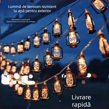 Șir de lumini LED din sticlă de kerosen pentru camping – alimentare cu baterie și USB, tensiune de intrare ≤36V, control prin buton, IP54, model: Kerosene light string