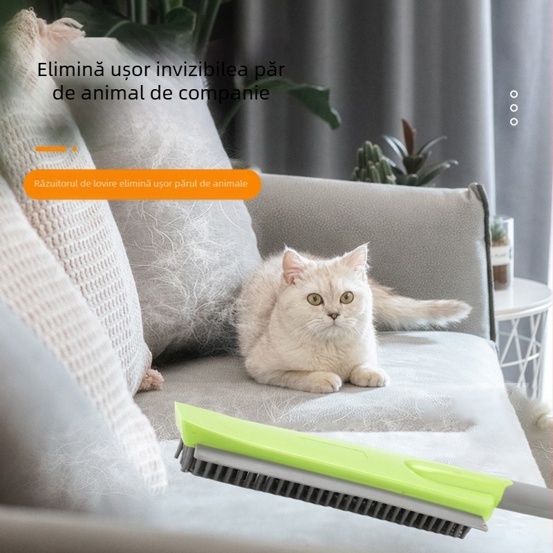 Curățare covoare pentru păr de animale, mop fără mâini, perie de podea din cauciuc, PP/TPR, țeavă din oțel inoxidabil