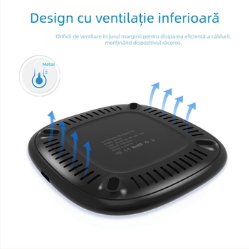 Încărcător wireless de birou Qi, 15W QC3.0 încărcare rapidă, certificat CE/FCC/RoHS
