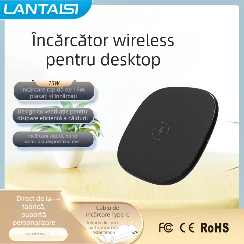 Încărcător wireless de birou Qi, 15W QC3.0 încărcare rapidă, certificat CE/FCC/RoHS