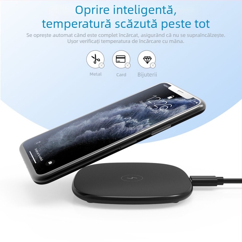 Încărcător wireless de birou Qi, 15W QC3.0 încărcare rapidă, certificat CE/FCC/RoHS