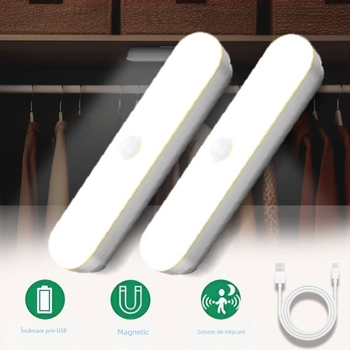 HY-P03 Lumină LED pentru dulap cu senzor de mișcare, montaj magnetic tip bandă, rază de detecție 120°, alimentare USB 5V