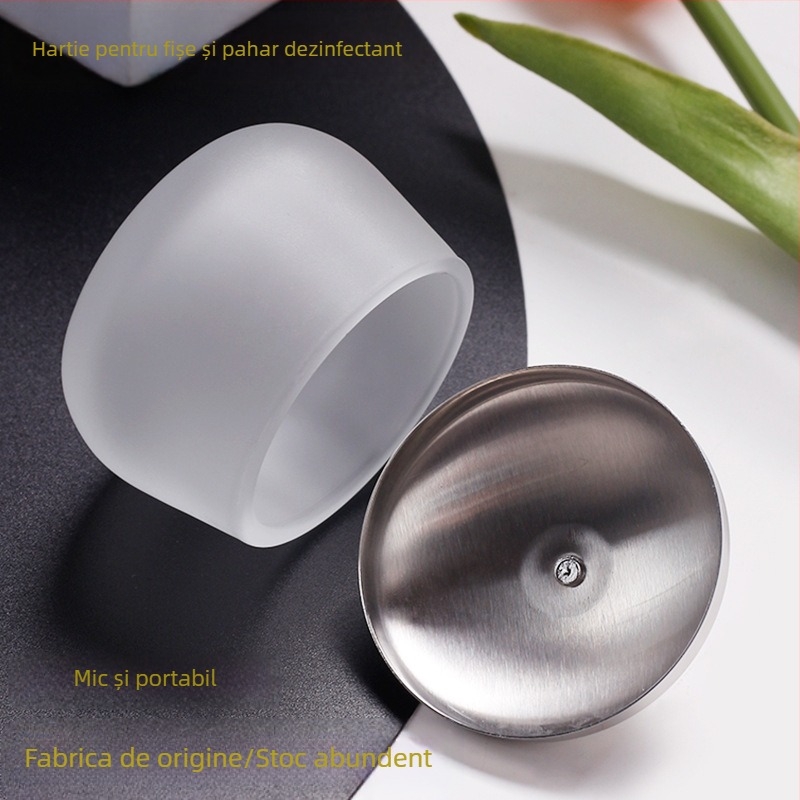ceașcă dezinfectantă pentru unghii din sticlă mată, cu capac din oțel inoxidabil – ceașcă rotundă pentru spălarea unghiilor, 84 g