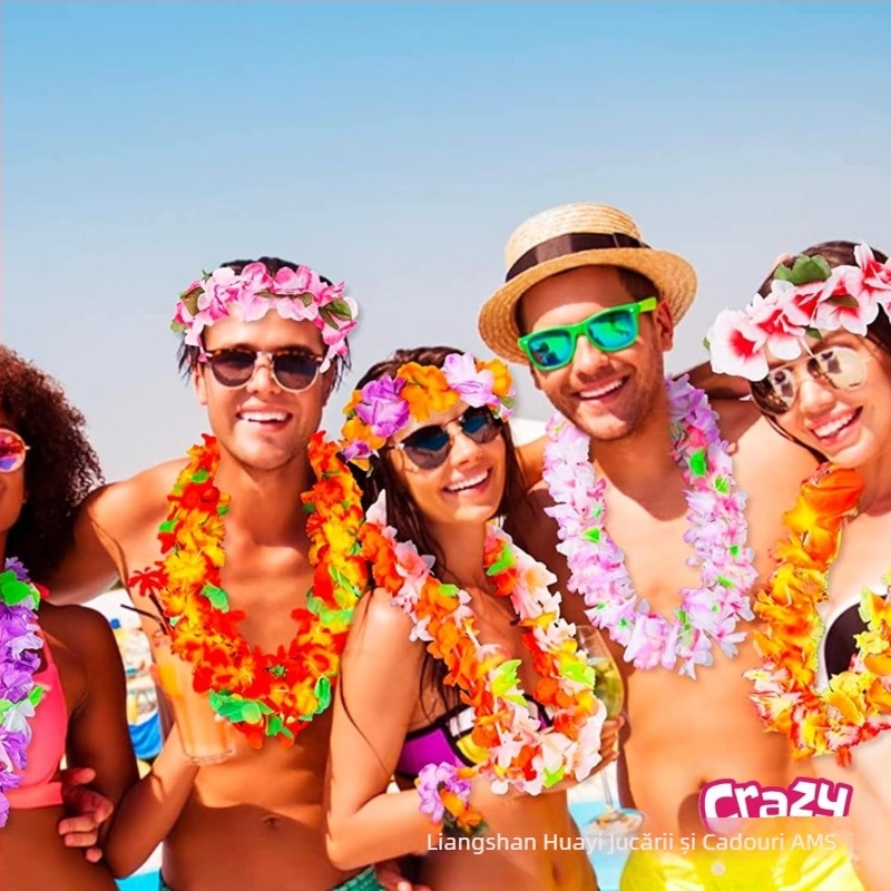 Lei hawaian pentru dans, colier cu flori din material, lucrat manual, personalizabil, brand Huayi, recuzită pentru machiaj și costume