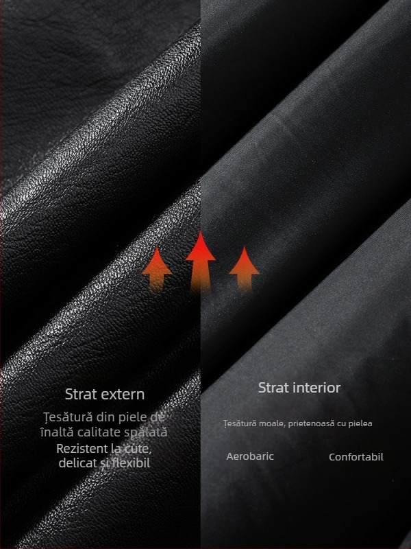 Jachetă PU din piele cu guler înalt, fermoar, croială lejeră, mâneci lungi, căptuire din poliester, impermeabilă și rezistentă la vânt, toamnă