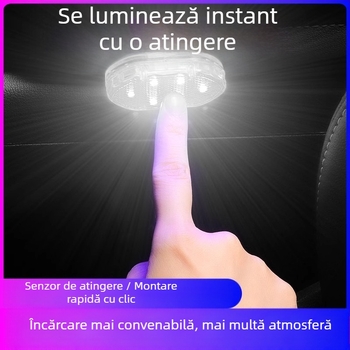 Lampă ambientală LED pentru mașină cu lampă de citire tactilă, lumină la pragul ușilor și iluminare cu senzor (Compatibilitate universală, control prin atingere, lampă de citire, iluminare cu senzor)