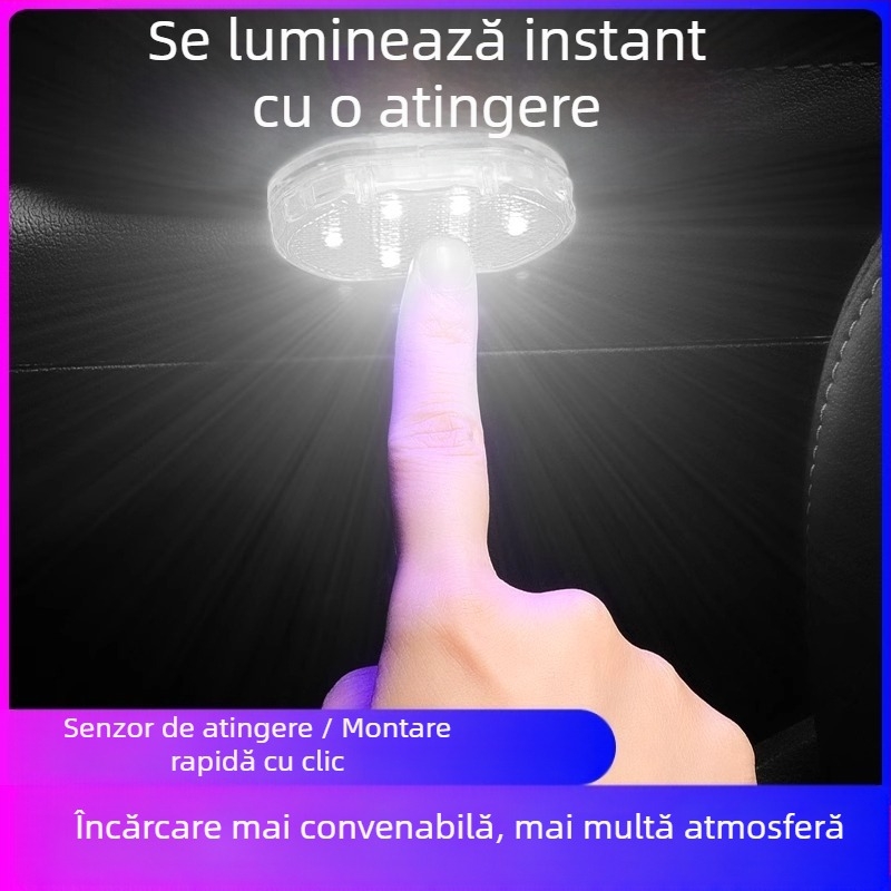 Lampă ambientală LED pentru mașină cu lampă de citire tactilă, lumină la pragul ușilor și iluminare cu senzor (Compatibilitate universală, control prin atingere, lampă de citire, iluminare cu senzor)