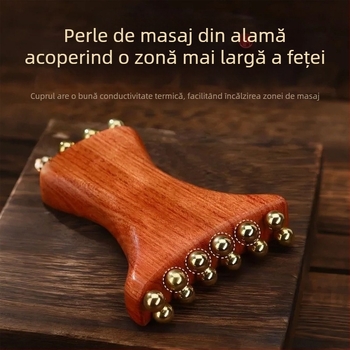 Instrument de masaj facial cu Huanghuali Rosewood și mărgele din alamă, construcție din lemn, 90 g, brand Ruilin