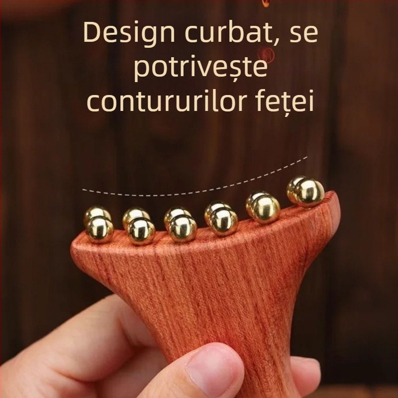 Instrument de masaj facial cu Huanghuali Rosewood și mărgele din alamă, construcție din lemn, 90 g, brand Ruilin