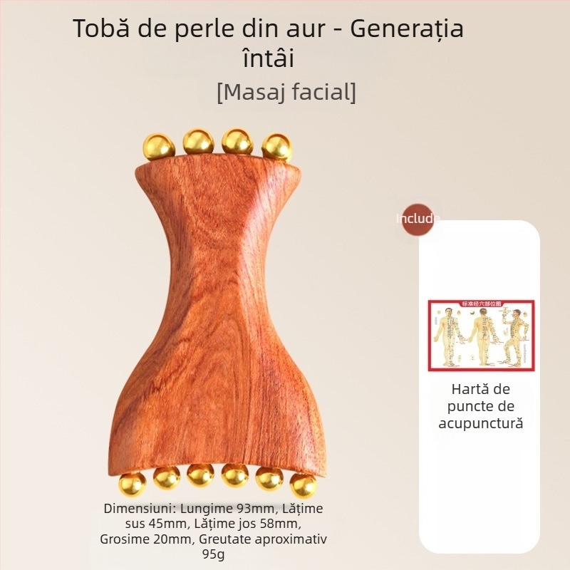 Instrument de masaj facial cu Huanghuali Rosewood și mărgele din alamă, construcție din lemn, 90 g, brand Ruilin