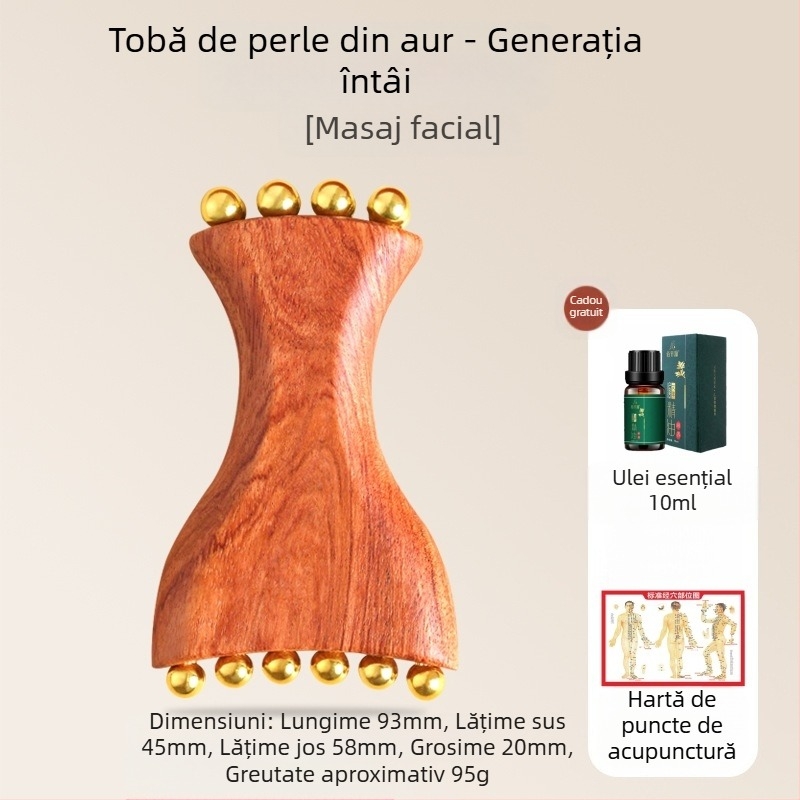 Instrument de masaj facial cu Huanghuali Rosewood și mărgele din alamă, construcție din lemn, 90 g, brand Ruilin