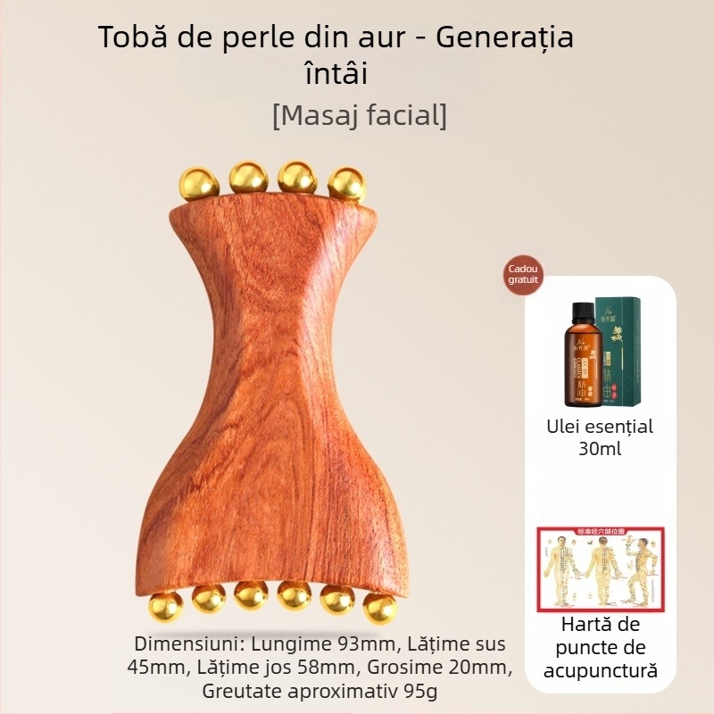 Instrument de masaj facial cu Huanghuali Rosewood și mărgele din alamă, construcție din lemn, 90 g, brand Ruilin