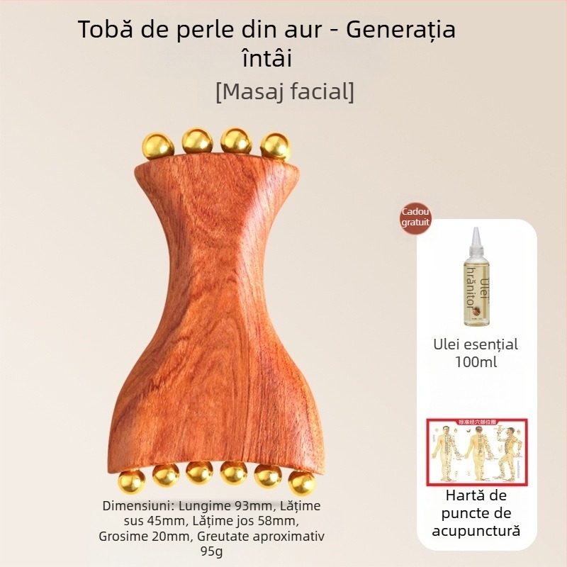 Instrument de masaj facial cu Huanghuali Rosewood și mărgele din alamă, construcție din lemn, 90 g, brand Ruilin