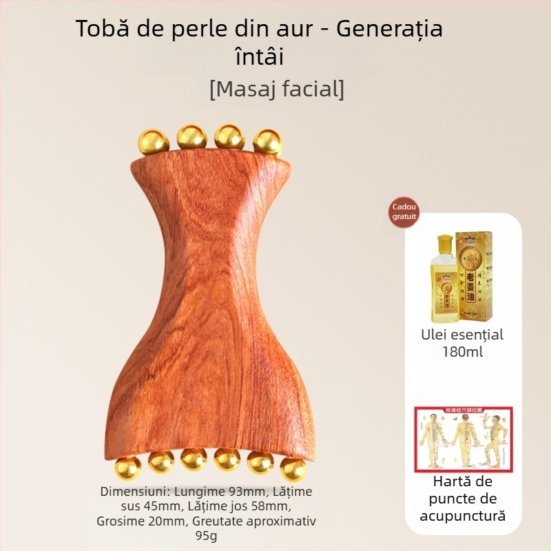 Instrument de masaj facial cu Huanghuali Rosewood și mărgele din alamă, construcție din lemn, 90 g, brand Ruilin
