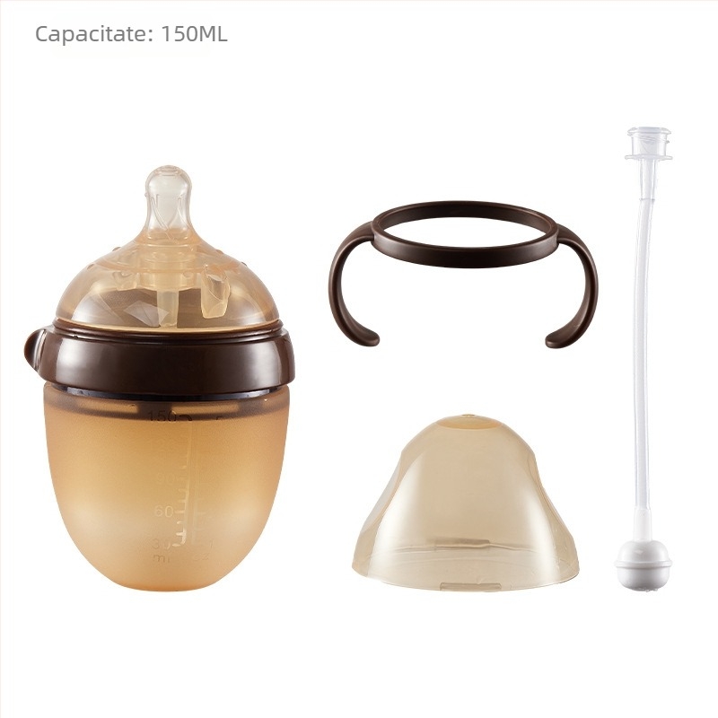 Sticlă de hrănire din silicon Yixin, cu gură largă, formă conică, cu mâner, logo tipărit