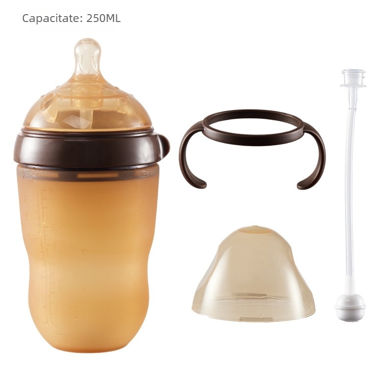 Sticlă de hrănire din silicon Yixin, cu gură largă, formă conică, cu mâner, logo tipărit