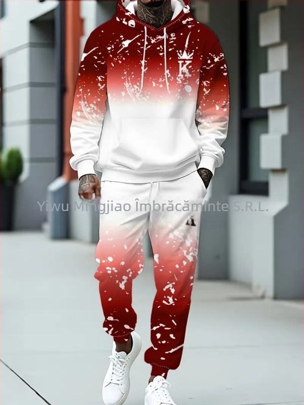 Set din două piese cu hanorac și pantaloni, imprimare cu litere, poliester 96%+, croială lejeră, toamnă