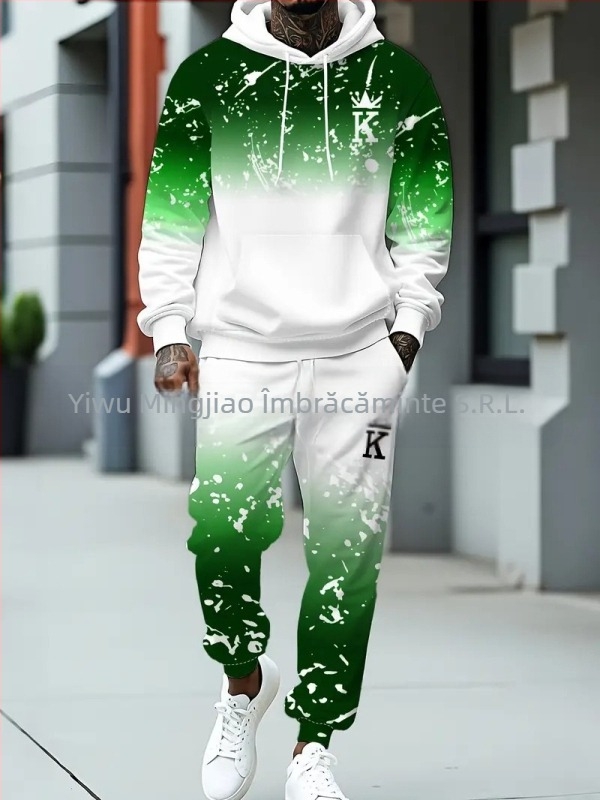 Set din două piese cu hanorac și pantaloni, imprimare cu litere, poliester 96%+, croială lejeră, toamnă