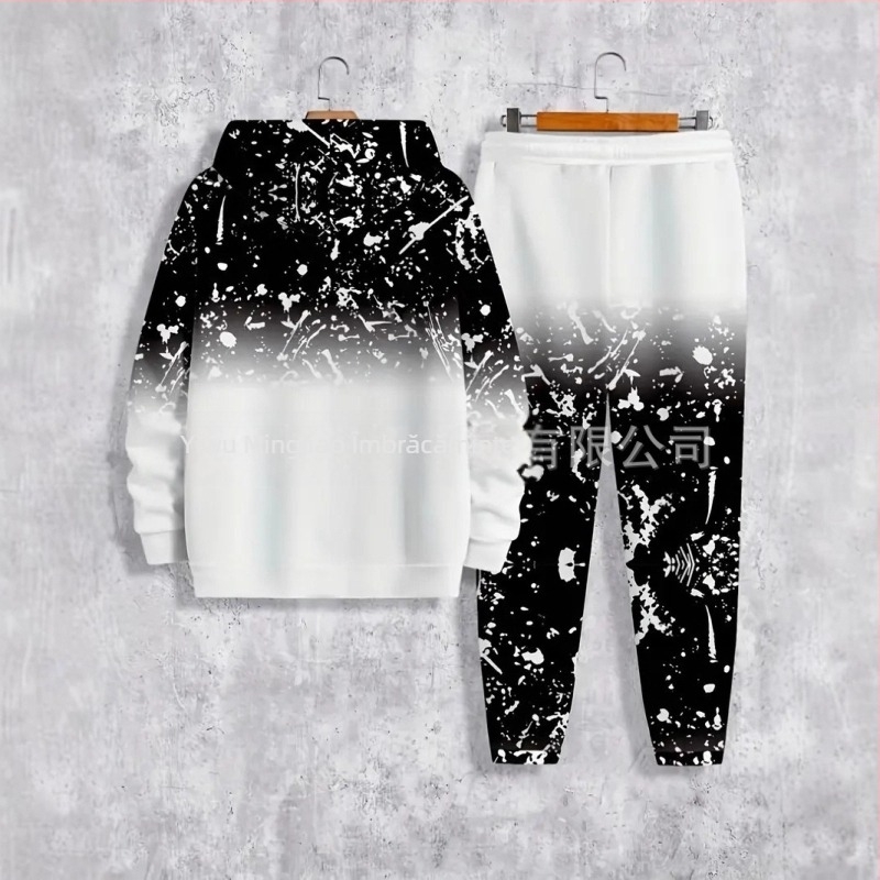 Set din două piese cu hanorac și pantaloni, imprimare cu litere, poliester 96%+, croială lejeră, toamnă