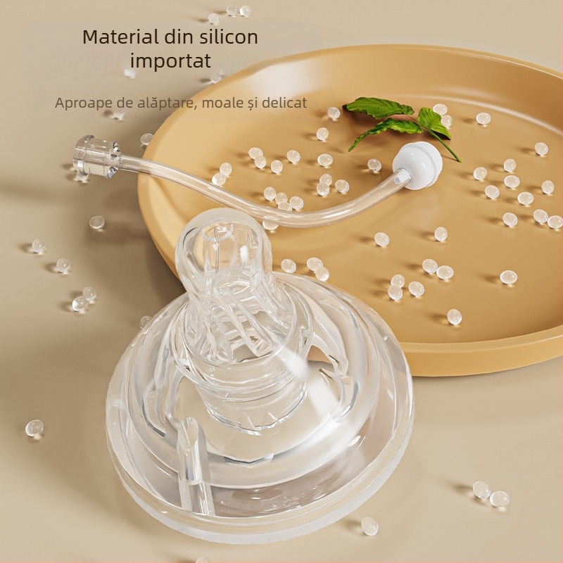 Biberon pentru bebeluși cu gură largă, din PP, design curbat, anti-inghițire, anti-flatulențe, cu mâner