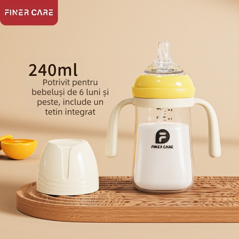 Biberon pentru bebeluși cu gură largă, din PP, design curbat, anti-inghițire, anti-flatulențe, cu mâner