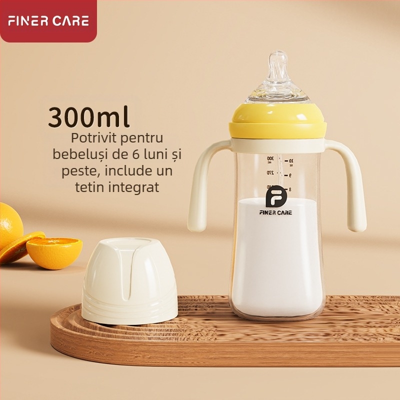 Biberon pentru bebeluși cu gură largă, din PP, design curbat, anti-inghițire, anti-flatulențe, cu mâner