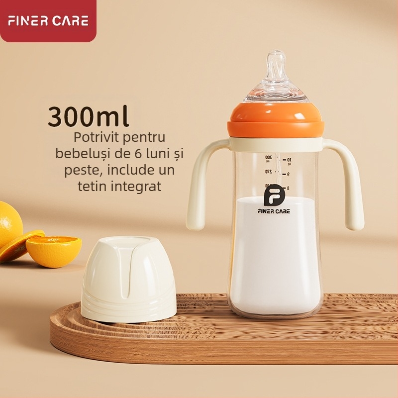 Biberon pentru bebeluși cu gură largă, din PP, design curbat, anti-inghițire, anti-flatulențe, cu mâner