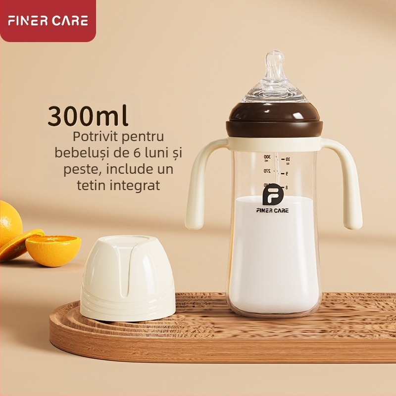 Biberon pentru bebeluși cu gură largă, din PP, design curbat, anti-inghițire, anti-flatulențe, cu mâner