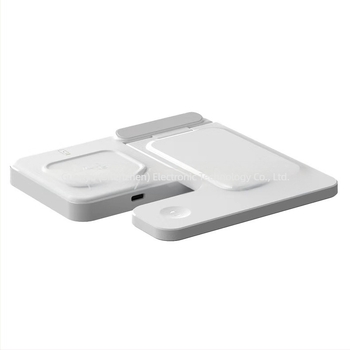 Încărcător wireless pliabil 3-în-1 cu stand magnetic pentru telefon, ceas și căști; ieșire 15W, intrare 9V/2A, QC3.0.