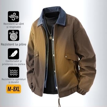 Geacă bărbătească în stil workwear japonez, guler cu rever, fermoar, model cu buline, țesătură jacquard
